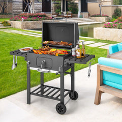 Barbecue Charbon de Bois Portable avec 2 Tables d'Appoint Noir -