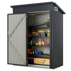 Abri de Rangement Toutes Saisons Abri Outils Utilitaire avec Toit en Pente Porte Ouvrante Arations Cadre en Mtal Galvanis Gris -