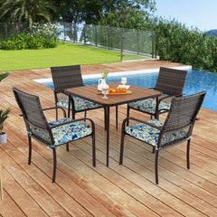 Ensemble de Meubles de Patio 5 Pièces Salon de Jardin 4 Fauteuils en Rotin avec Coussins et Table Carrée avec Trou pour Parasol -