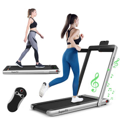 2 en 1 Tapis de Course Electrique Pliable 1 12 Km/H avec Haut-parleur Bluetooth Tlcommande Moteur 0,75HP Vert/Blanc/Noir/Rouge/Or/Noir et Argent/Bleu -