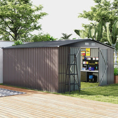 Abri de Stockage Extrieur Grand Hangar Outils avec Design de Toit Inclin Portes Fermables avec Cls 4 Arations 350x350x198cm Gris -