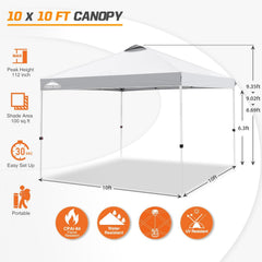 EAGLE PEAK Pop-up tonnelle de Jardin Pliable 3x3m, Tente Pliante avec Pieds Droits Hauteur réglable auvent pour Camping Plage Festival avec Sac à roulettes (Blanc)