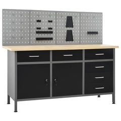 Etabli avec 4 panneaux muraux table de travail poste de travail stockage rangement d'outils 160 cm garage atelier pieds réglables en hauteur 02_0003666 -