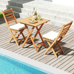 Ensemble Bistrot d'Extrieur en Bois d'Acacia Ensemble de Chaises Pliantes et Table Coussins de Sige Sans Accoudoirs Dossier Haut Blanc -