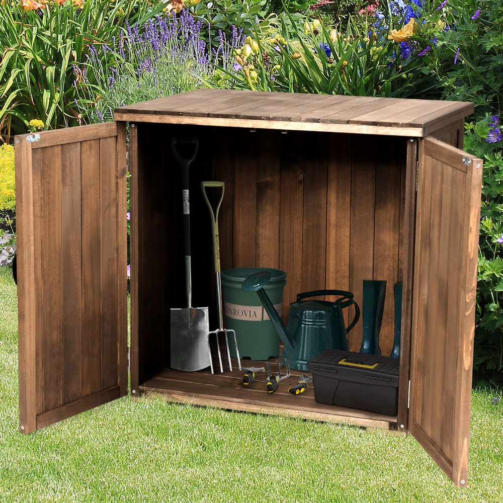 Armoire de Jardin Exterieur en Bois 77,5 x 56 x 72 cm Abri à Outils avec Double Portes Marron -