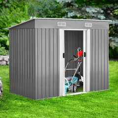 Abri de Jardin à l'Extérieur en Acier Galvanisé avec 2 Portes,4 Bouches d'Aération pour Stocker Outils 238 x 131 x 181CM Gris+Blanc -