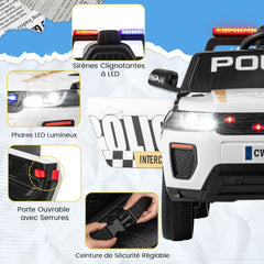 Voiture de Police Electrique Alimente par Batterie 12 V/7 A Tlcommande Connexion Sans Fil Musique Klaxon Sirne Lumires LED Blanc -