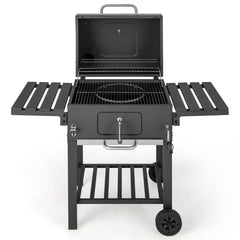 Barbecue Charbon de Bois Portable avec 2 Tables d'Appoint Noir -