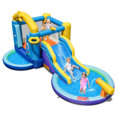 Château Gonflable Océan 6 en 1 avec Souffleur 680W Toboggan Aquatique & 2 Piscines Maison de Rebond Gonflable Charge 90kg -
