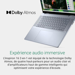 Dell Inspiron 16 PC Portable 2-en-1 écran 16" FHD+ (1920 x 1200) Intel Core Ultra 5 Series 1 Graphique Intel 16 Go RAM 512 Go SSD Windows 11 Home Clavier AZERTY rétroéclairé Bleu