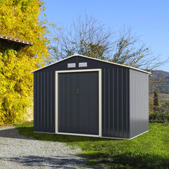 Abri de jardin en métal 5,29 277 x 191 x 202 cm avec 2 portes coulissantes verrouillables 4 trous d’aération pour vélo gris 20_0007629 -