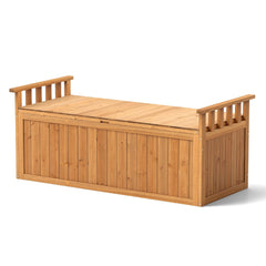 Banc de Rangement en Bois Banc d'Extrieur 2 Places de 209 L avec Accoudoirs Coffre de Stockage en Bois Charge 100KG Naturel -