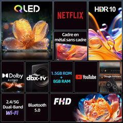 CHIQ L32QM9G 32 Pouces (80 cm) FHD Smart Téléviseur QLED HDR10 Google TV Google Assistant Tuner Triple Dolby Audio DBX-TV Chromecast intégré HDMI USB sans Cadre en Métal Noir