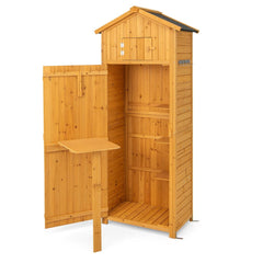Armoire de Jardin en Bois Imperméable avec Toit Abri de Jardin avec Table Pliable Étagères et 8 Crochets 75x50x180,5CM -