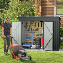 Abri de Jardin Extrieur Abri Outils de Jardin avec 2 Portes Design Inclin Arations Cadre en Mtal Galvanis 235x117x185cm Gris Fonc -