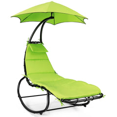 Bain de Soleil Bascule Transat Suspendu avec Pare-Soleil & Coussin Hamac Charge 150KG 184 cm x 147 cm x 187 cm Vert -