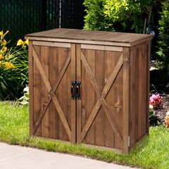 Armoire de Jardin Exterieur en Bois 77,5 x 56 x 72 cm Abri Outils avec Double Portes Marron -