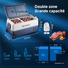 AAOBOSI Glaciere a Compression 36l, Glaciere Electrique Double Zone WiFi APP, 12 V/24 V et 100-240 V Frigo Camping, -20 ℃ à 20 ℃, pour Voiture, Camion, Bateau, Camping, Car, Caravanes,Voyageant,Maison