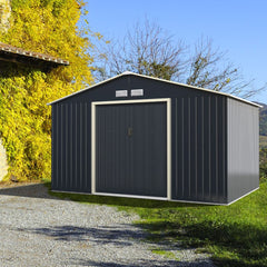 Abri de Jardin en Métal & Extension 10.85avec 2 Portes Coulissantes Verrouillables 4 Trous d’Aération Gris pour Vélo -