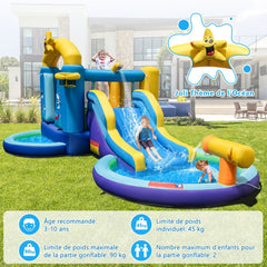 Château Gonflable Océan 6 en 1 avec Souffleur 680W Toboggan Aquatique & 2 Piscines Maison de Rebond Gonflable Charge 90kg -