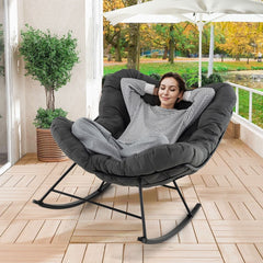 Chaise Bascule d'Intrieur et d'Extrieur Chaise Papasan Surdimensionne avec Coussin Rembourr & Cadre en Mtal Capacit 205 Kg Gris -