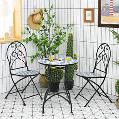 Ensemble Table et 2 Chaises Pliantes de Bistrot 2 Personnes Design Carreaux de Mosaïque Collés sur du Ciment pour Terrasse -