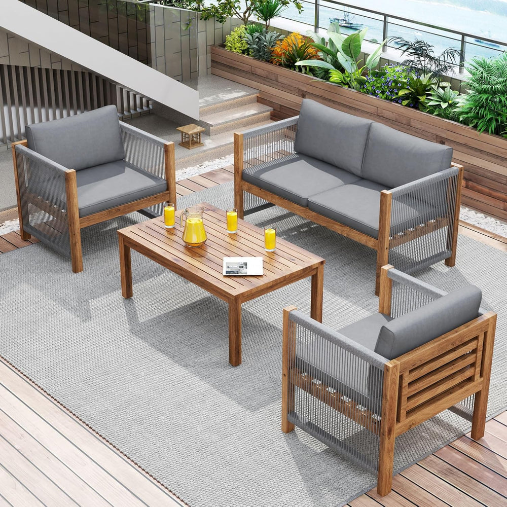 Salon de Jardin,Salon de Jardin 4 Personnes,avec canapé,Table Basse et Coussins,Housse en Tissu déhoussable et Lavable,Noir (Coussins d'assise Inclus)