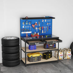 tabli de Bricolage 121 x 61 cm Table de Travail en Mtal de 230 kg avec 3 Panneaux Perfors 24 Accessoires de Suspension Noir/Bleu Marine -