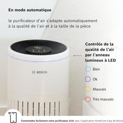 Bosch Air 4000i - Purificateur d'air intelligent - Couvre 62,5 m² - Filtre efficacement plus de 99% des polluants - Mode Auto/Sommeil (< 25 dB(A)) - CADR : 300 m³/h - Connectivité avec écran et app