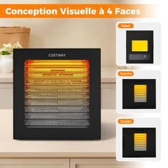 Dshydrateur Alimentaire Schoir 10 Plateaux en Acier Inoxydable avec 10 Programmes Prrgls Minuterie de 48H&Temprature de 30-75鈩Noir -