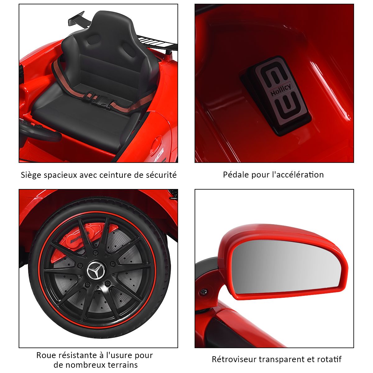 Voiture Sport Electrique 12 V pour Enfants Vitesse Max.: 5 km/h Tlcommande 2.4G MP3 Effets Sonores Lumineux Rouge -