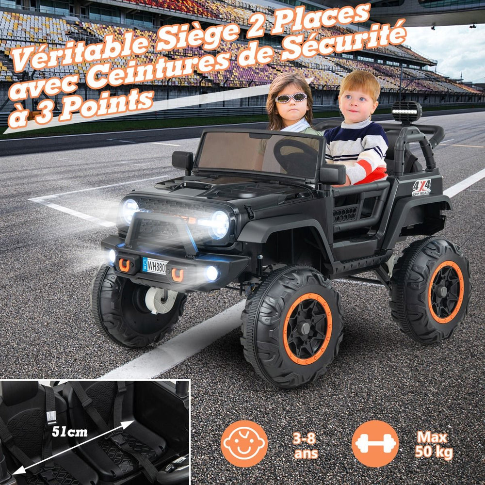 Voiture lectrique 24v pour Enfants 2 Places Tlcommande Musique Histoire Klaxon Usb Fonction de Dmarrage Lent Suspensions  Ressort Blanc/Noir/Rose/Violet -