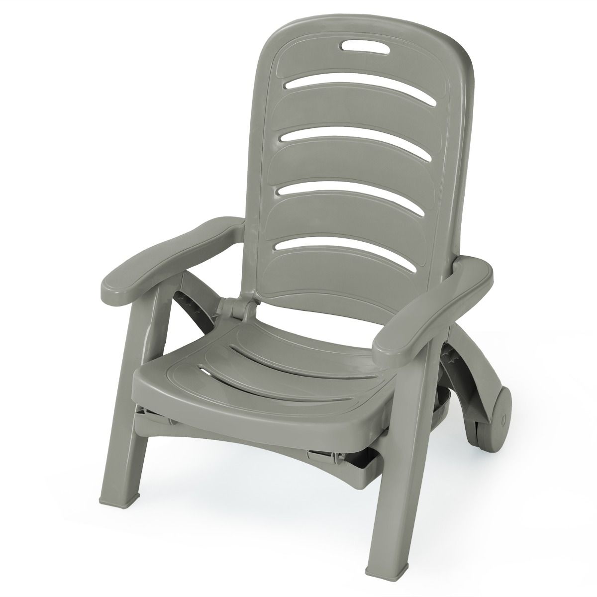 Chaise Longue Pliable Dossier Inclinable à 5 Positions avec Roues Intégrées pour Terrasse Jardin Piscine 150 kg Gris/Blanc/Bleu -