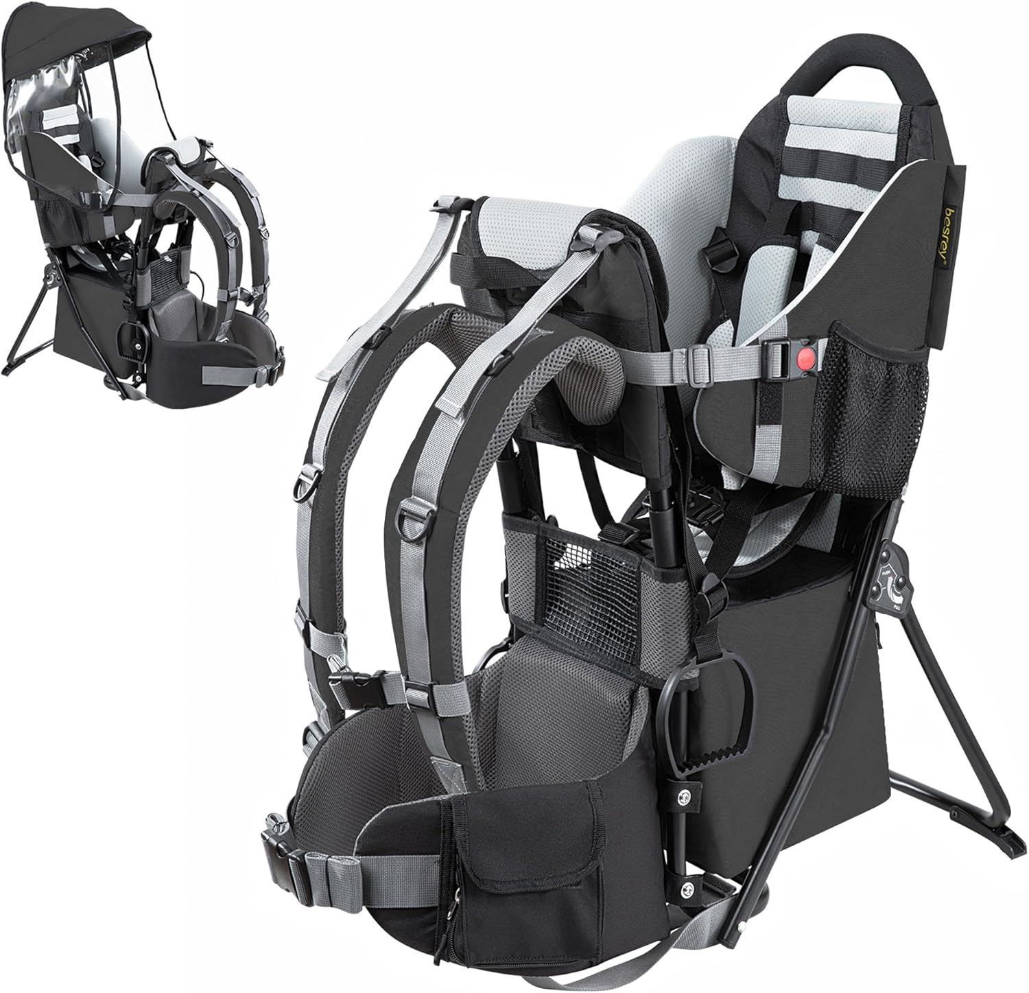 besrey Porte-bébé de randonnée, Sac à dos pour enfant, à usage en extérieur, Pliable - Noir