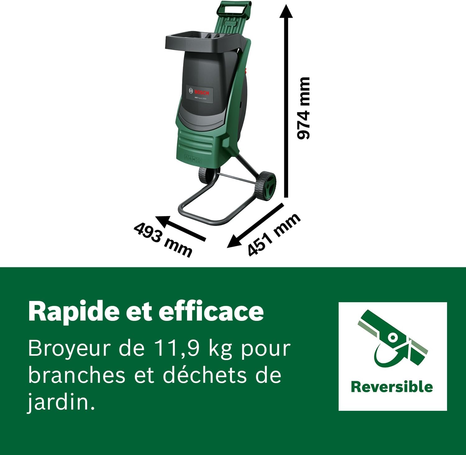 Bosch AXT Rapid 2000 Broyeur de végétaux (pour un broyage puissant des débris de jardin ; moteur puissant de 2000 W)