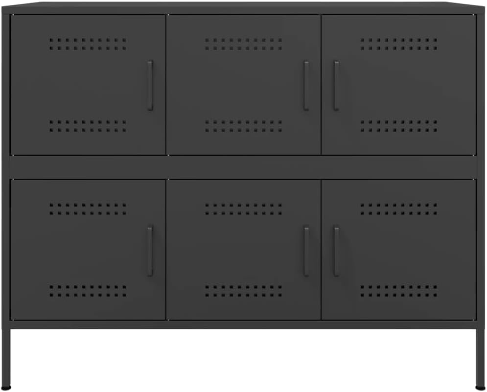 vidaXL Buffet, Armoire avec Pieds et Compartiments, Placard avec Porte, Meuble de Rangement Salon Intérieur, Noir 100,5x39x79 cm Acier