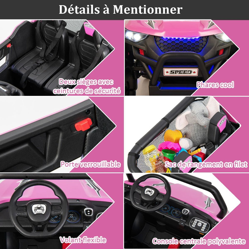 Voiture lectrique Enfant 12 V Tlcommande pour 3-8 Ans 2 Vitesses Ressort de Suspension Charge 59KG 118x74x71CM Noir/Rose/Rouge -