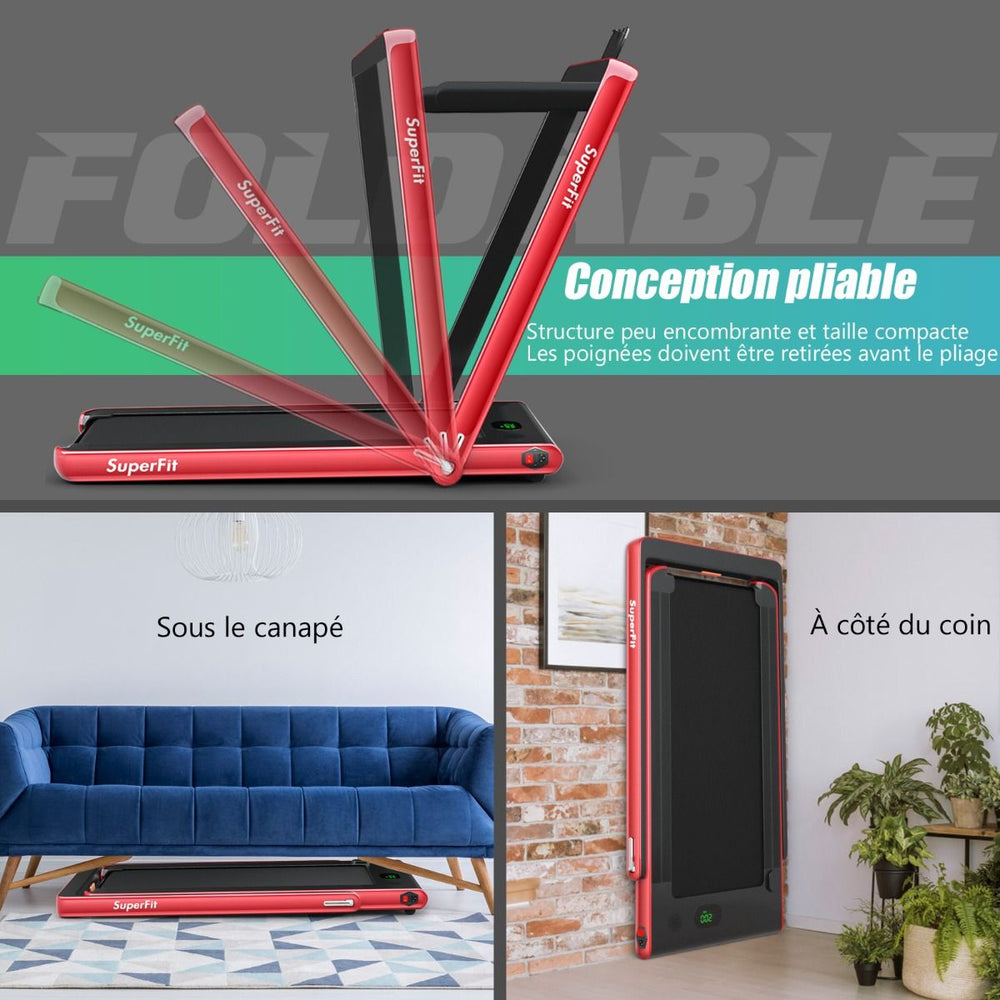 2 en 1 Tapis de Course Electrique Pliable 1 à 12 Km/H avec Haut-parleur Bluetooth Télécommande Moteur 0,75HP Vert/Blanc/Noir/Rouge/Or/Noir et Argenté/Bleu -