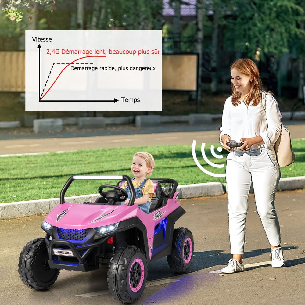 Voiture électrique Enfant 12 V Télécommande pour 3-8 Ans 2 Vitesses Ressort de Suspension Charge 59KG 118x74x71CM Noir/Rose/Rouge -