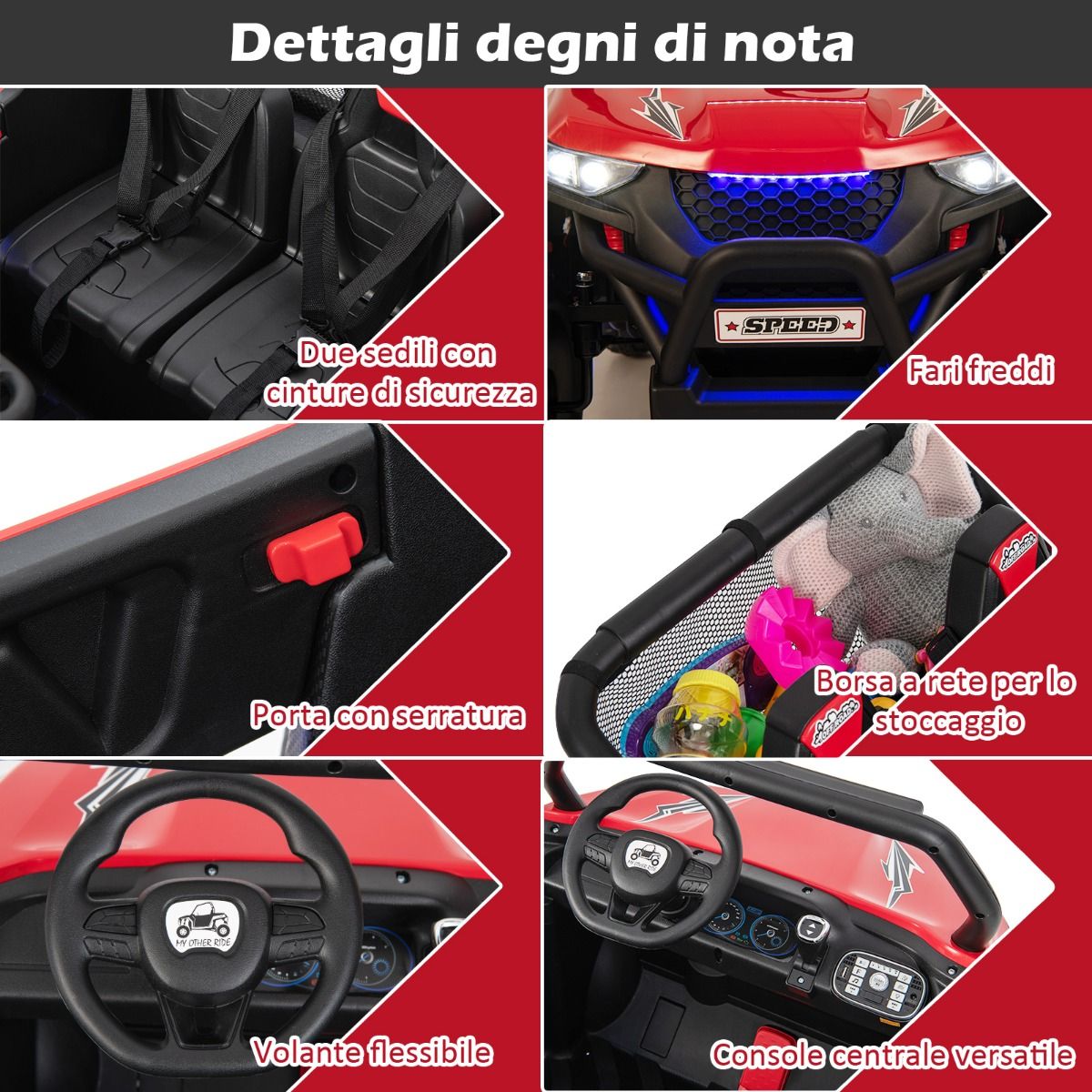 Voiture lectrique Enfant 12 V Tlcommande pour 3-8 Ans 2 Vitesses Ressort de Suspension Charge 59KG 118x74x71CM Noir/Rose/Rouge -