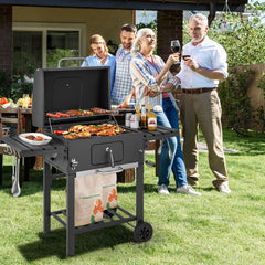 Barbecue  Charbon de Bois Portable avec 2 Tables d'Appoint Noir -