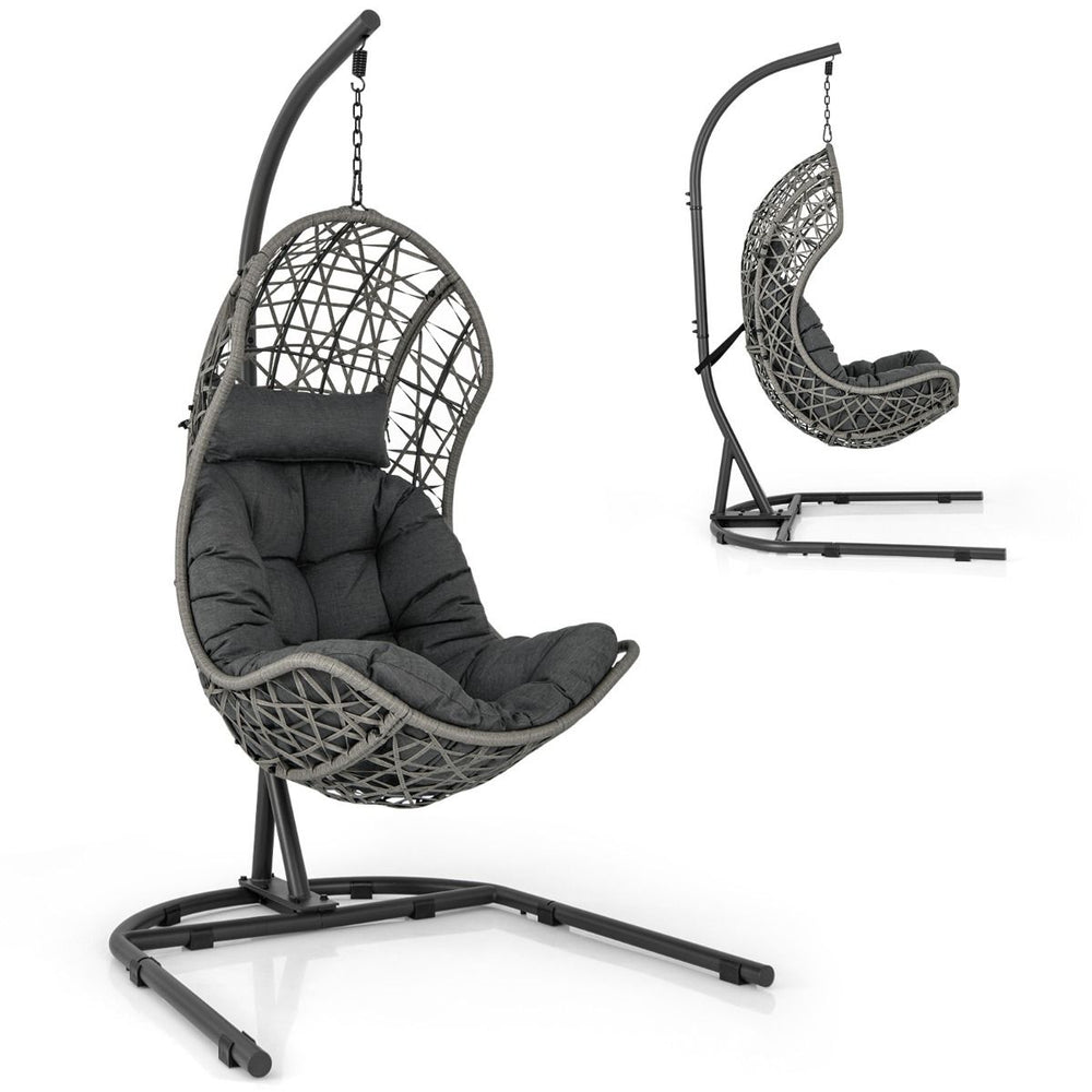 Chaise Oeuf en Rotin PE avec Support avec Oreiller et Coussin Chaise Suspendue avec Accessoires de Suspension Capacit 160 Kg Gris -