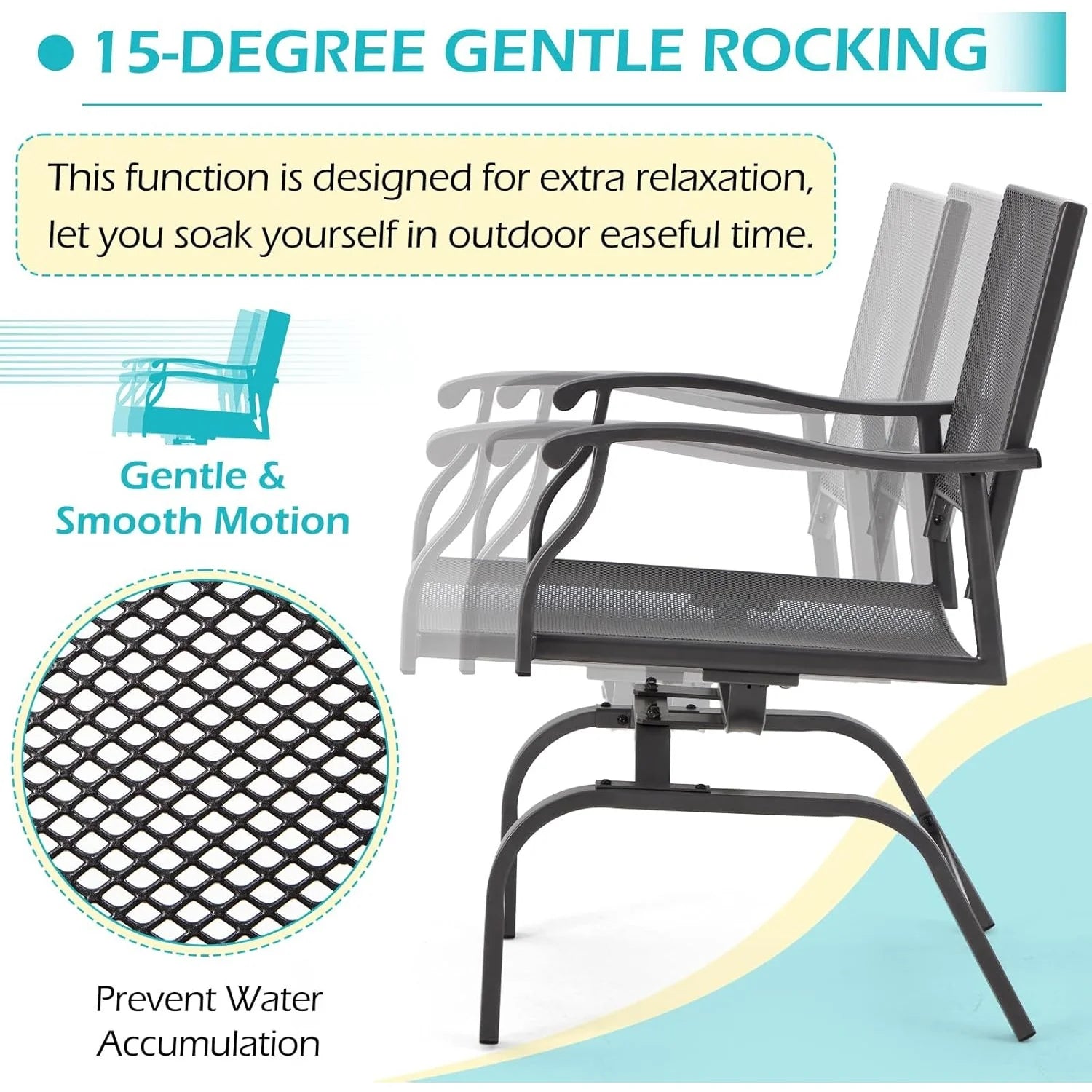 AECOJOY 3 Pieces Patio Dining Set, , Outdoor Furniture with 2 Rocking Patio Chairs and 1 Square Patio Metal Table