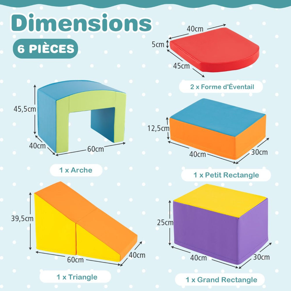 6 Blocs d’Escalade en Mousse Jeu d’Escalade pour Tout-Petits Jeu d’Activité d’Escalade Coloré Tunnel Escaliers et Rampe pour 12+ Mois Coloré/Bleu/Violet -