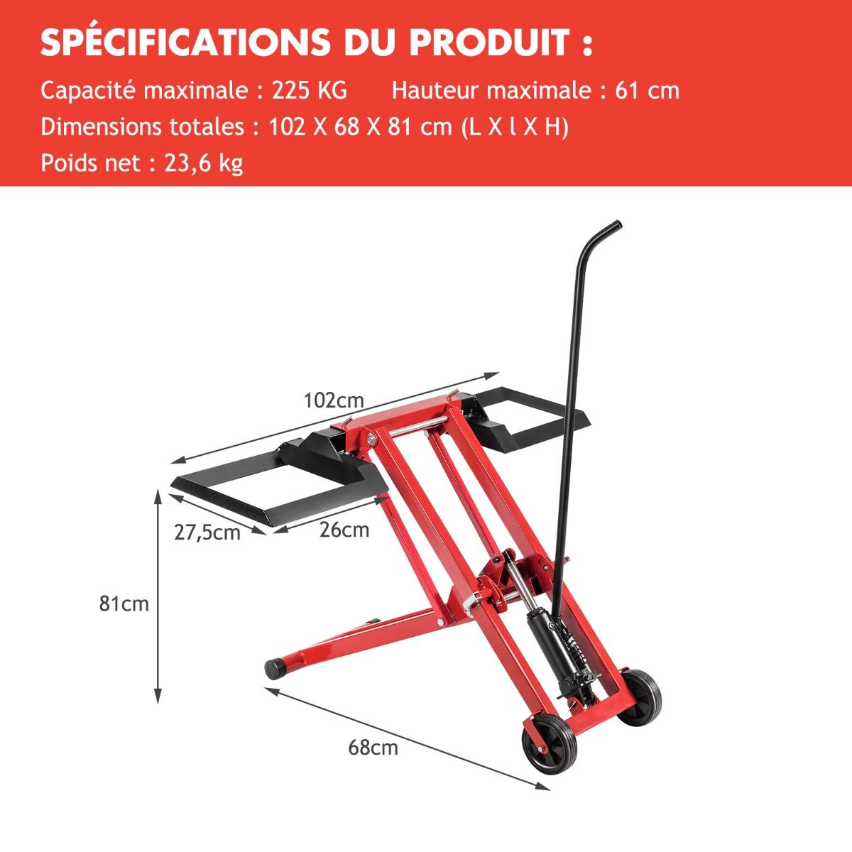 Cric de Levage pour Tondeuse  Gazon pour Tracteurs et Tondeuses  Gazon Autoportes  Rayon de Braquage Nul Capacit de 227 Kg -