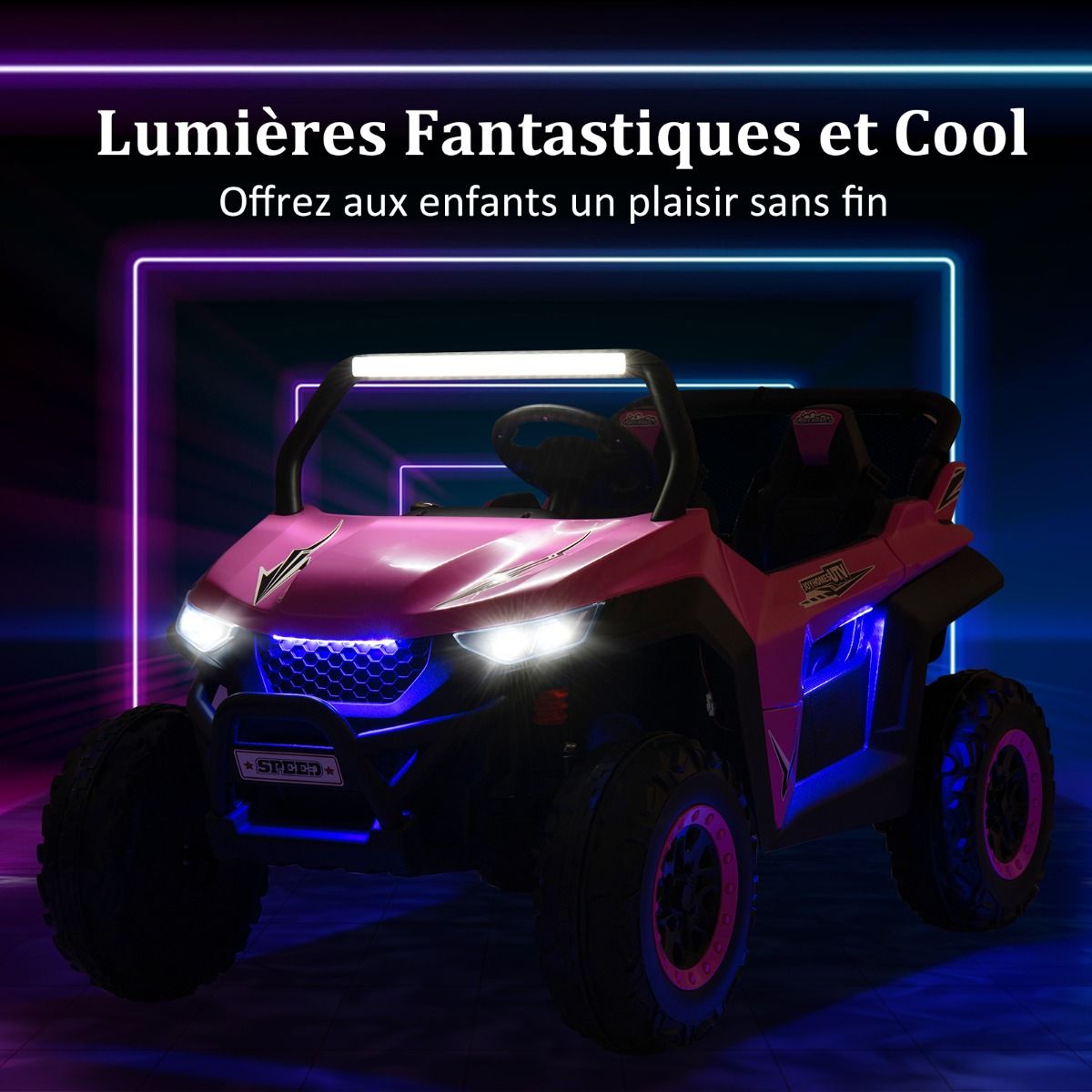 Voiture lectrique Enfant 12 V Tlcommande pour 3-8 Ans 2 Vitesses Ressort de Suspension Charge 59KG 118x74x71CM Noir/Rose/Rouge -