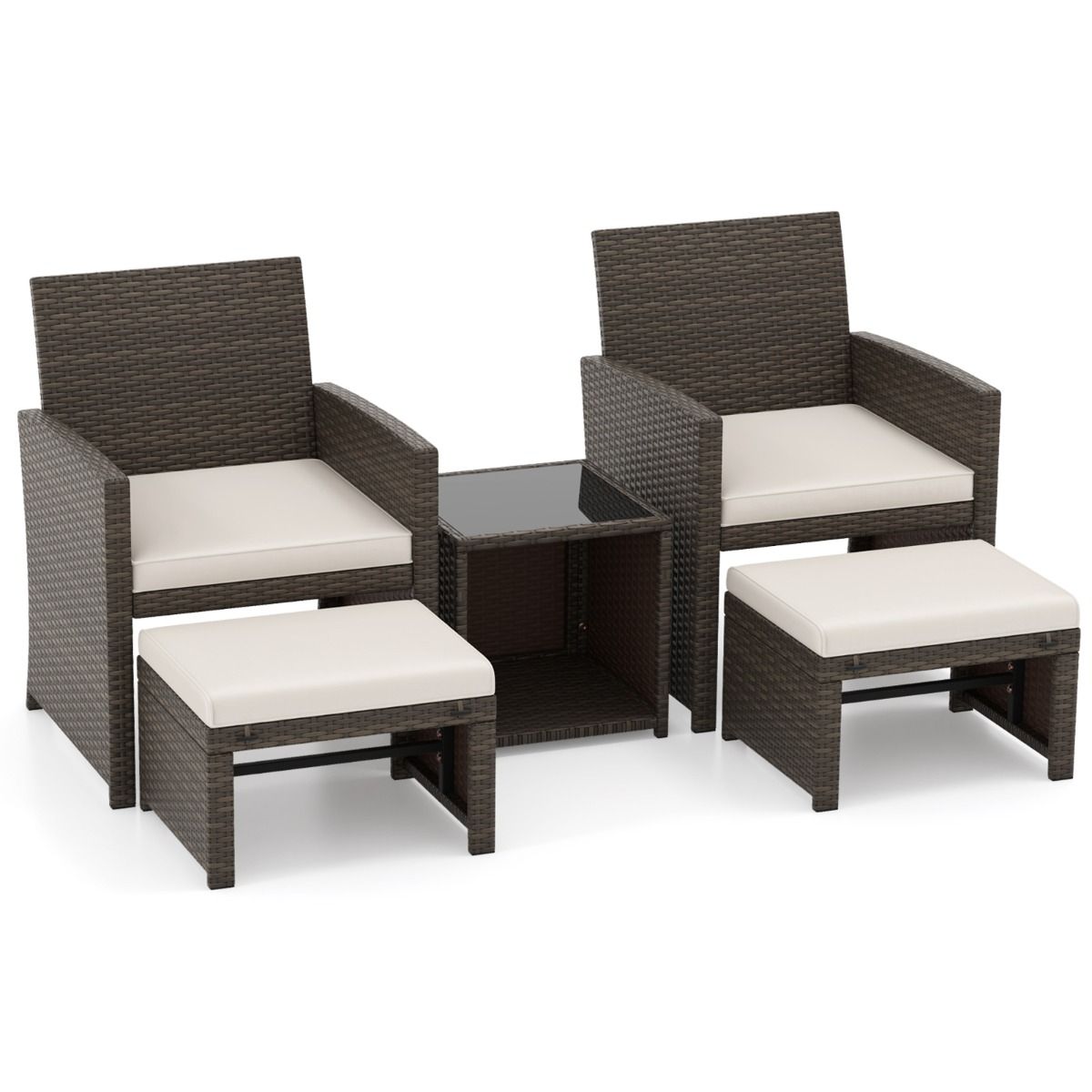 Ensemble Meuble de Salon 5PCS Salon de Jardin en Rotin PE avec Coussin pour Balcon Piscine Terrasse Gris/Blanc -