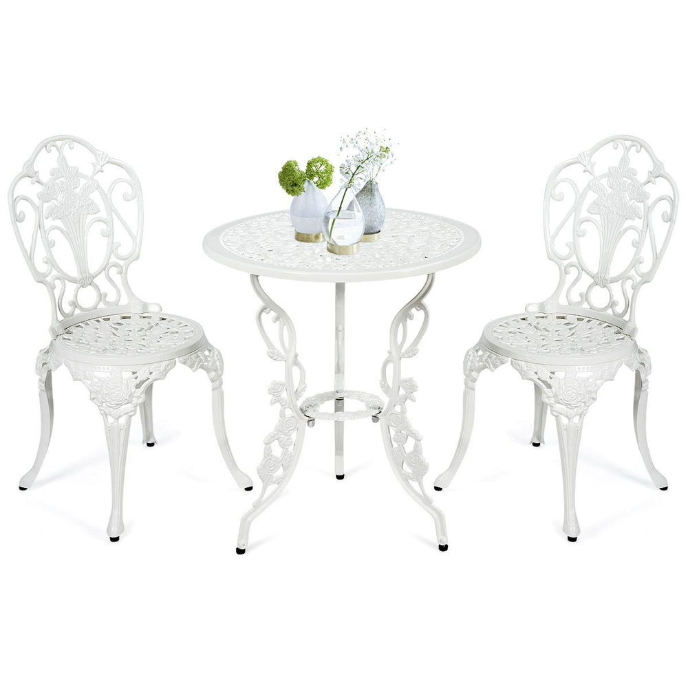 Ensemble Table et 2 Chaises pour Jardin en Aluminium en Forme de Rose Blanc Rsistant aux Intempries -