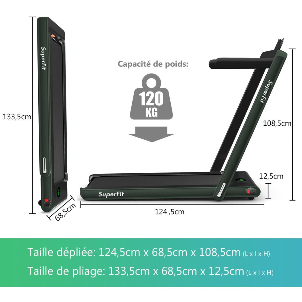 2 en 1 Tapis de Course Electrique Pliable 1 à 12 Km/H avec Haut-parleur Bluetooth Télécommande Moteur 0,75HP Vert/Blanc/Noir/Rouge/Or/Noir et Argenté/Bleu -