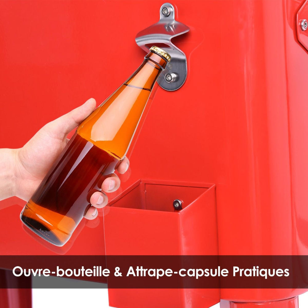 Chariot Isotherme Roulant de 76L Réfrigérant avec Roulettes Universelles Ouvre-bouteille Desserte Jardin pour Conserver Glace et Boissons -